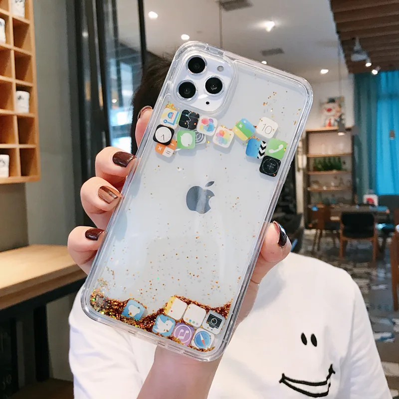 Забавный жидкий блестящий чехол для iPhone 11 XR 7 Plus 8 6 6s XS 11 Pro MAX X Funda модная задняя крышка Quicksand Coques - Цвет: Gold