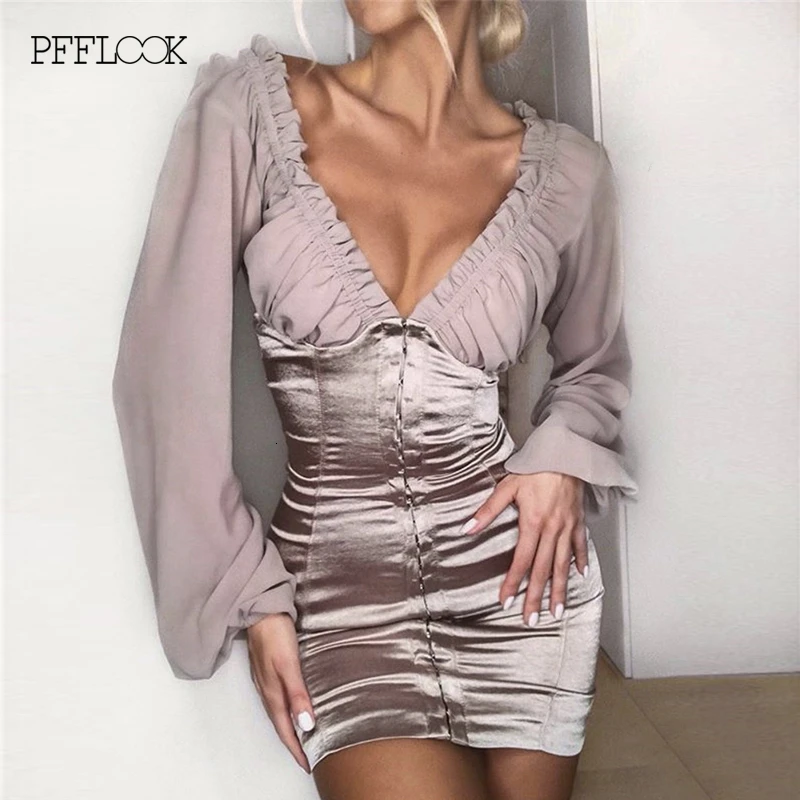 Шифоновое платье в стиле ампир PFFLOOK женское облегающее мини с открытыми плечами