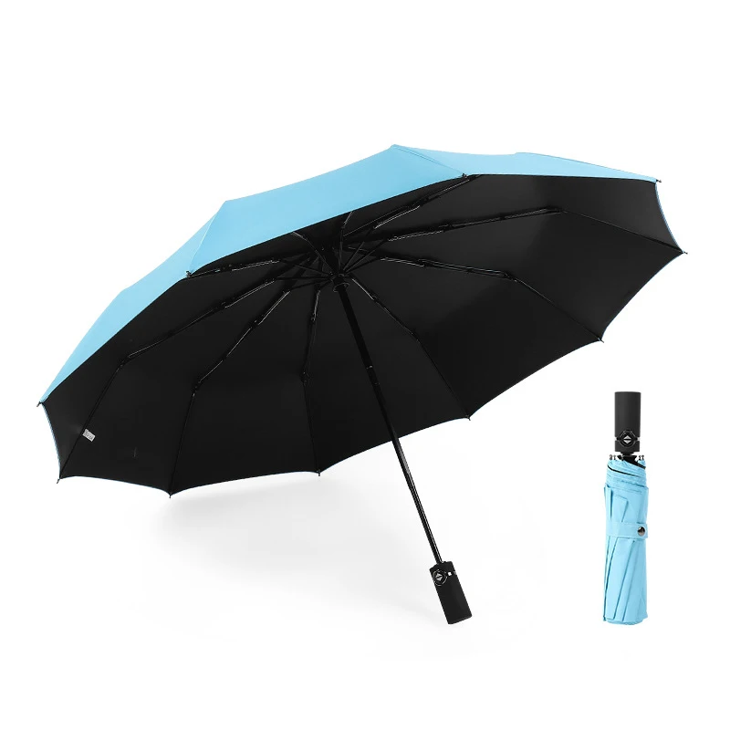 Fashion Business Men's Automatic Umbrella Women's Sunscreen 3 Folding Windproof Umbrella Men's Travel Portable Car Umbrella - Цвет: Небесно-голубой