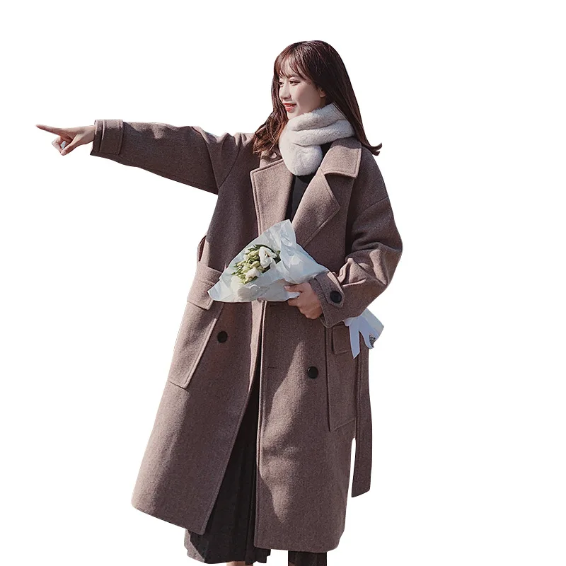 

Korean-style Woolen Jacket WOMEN'S Dress 2018 Winter New Style Retro Laziness British-Style Long Double Breasted Woolen Overcoat