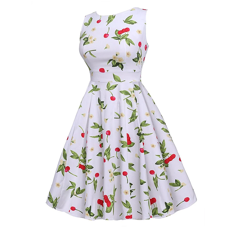 Kostlish Cotton Summer Dress Women 2017 Sleeveless Tunic 50s Vintage Dress Belt Elegant Print Rockabilly Party Dresses Sundress (40)