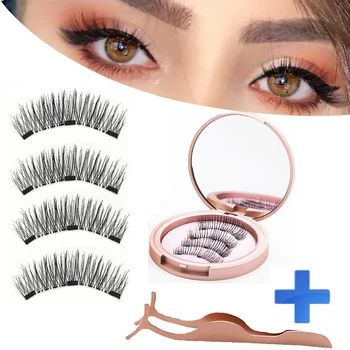 

MB New 3 Magnetic Eyelashes Natural Long Magneti Mink Eyelashes Set Hand Made 3D False Eye lashes tweezers faux cils magnetique