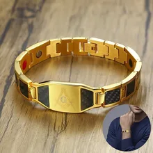 Мужской браслет магнитный золотой тон из нержавеющей стали с инкрустацией из углеродного волокна, украшения для мужчин
