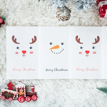 

5pcs Cute Deer Greeting Card Xmas Snowman Paper Gift Card Party Kids Favor Merry Christmas Invitation Folding Card