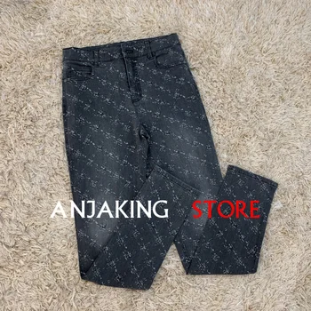 

2020 spring new fashionable women's high elastic jeans distressed printed feet pants high quality casual pants