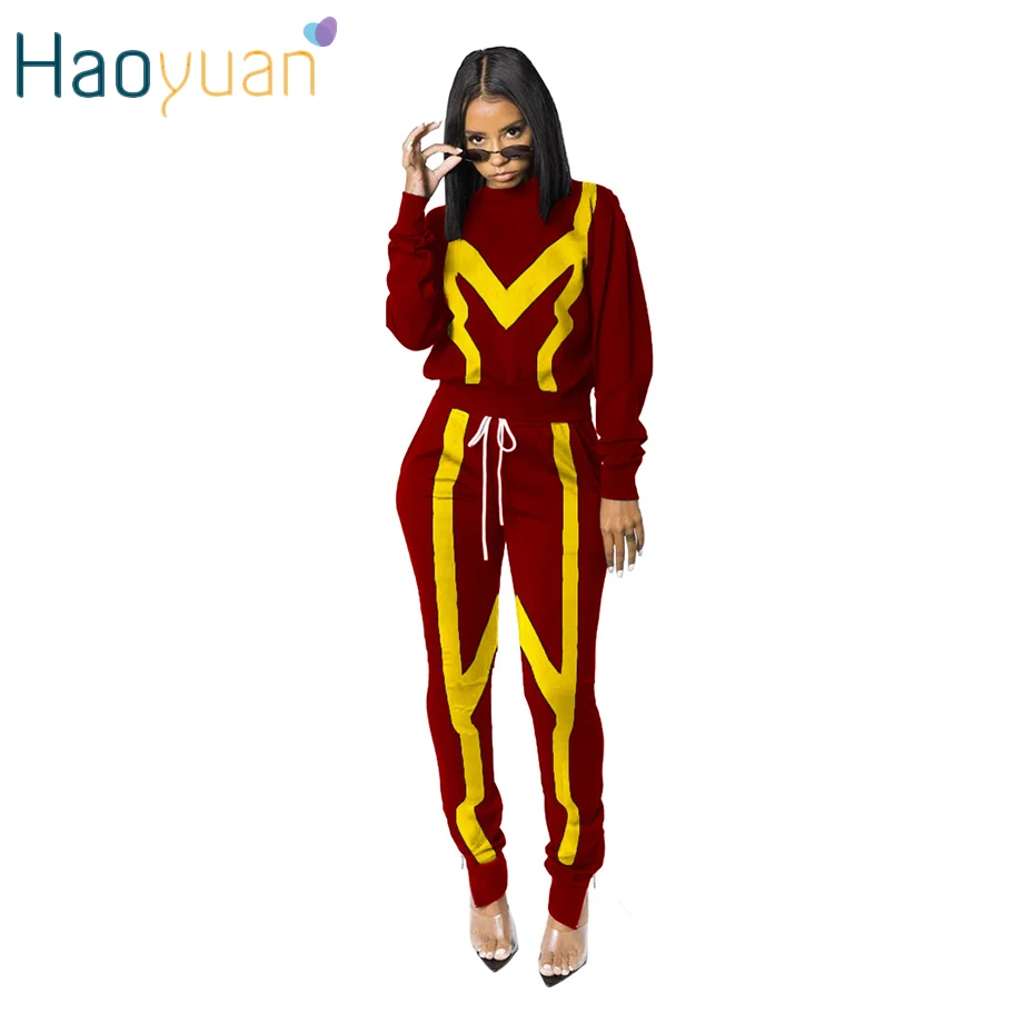 

HAOYUAN Casual Tracksuit Womens Set Long Sleeve Sweatshirt+Zipper Pants Streetwear Fall Winter 2019 Fashion Clothing 2 Piece Set