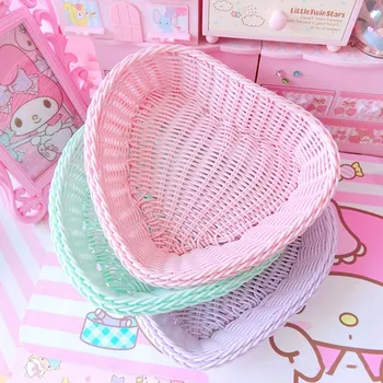 

Easter Basket Home Rectangle Heart Artificial Rattan Harden Storage Basket Organizer Food Fruit Bread Bins For Easter Decoration