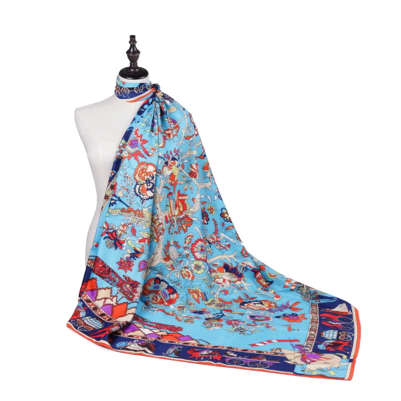 

Gao he Scarf Tree of Life National Style Flower Elephant Pattern Large Square Scarf 130 Cm