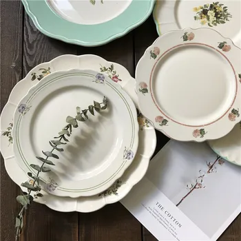

Creative Simple Cake Plate Retro Dessert Plate Ceramic Rural Style Dinner Plate Home Service Plate Cutlery Dish LB71707