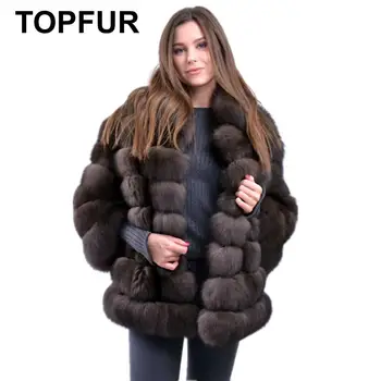

TOPFUR 2019 Fashion Winter Female Standard Coats Real Fur Coats For Women White Fox Fur Coats O-neck Half Sleeves Loose Outwear