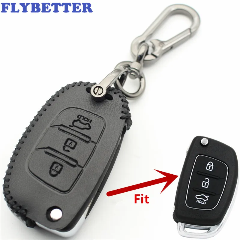 Флип чехол FLYBETTER из натуральной кожи с 3 кнопками для Hyundai I20/I30/IX25/IX35/Tucson/Verna/Solaris/Elantra/Accent L537|Футляр