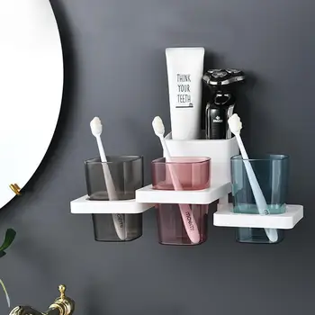 

1 Set of Rotatable Wall Mount Storage Rack Punching Free Gargle Cup Toothbrush Rack Toothpaste Holder