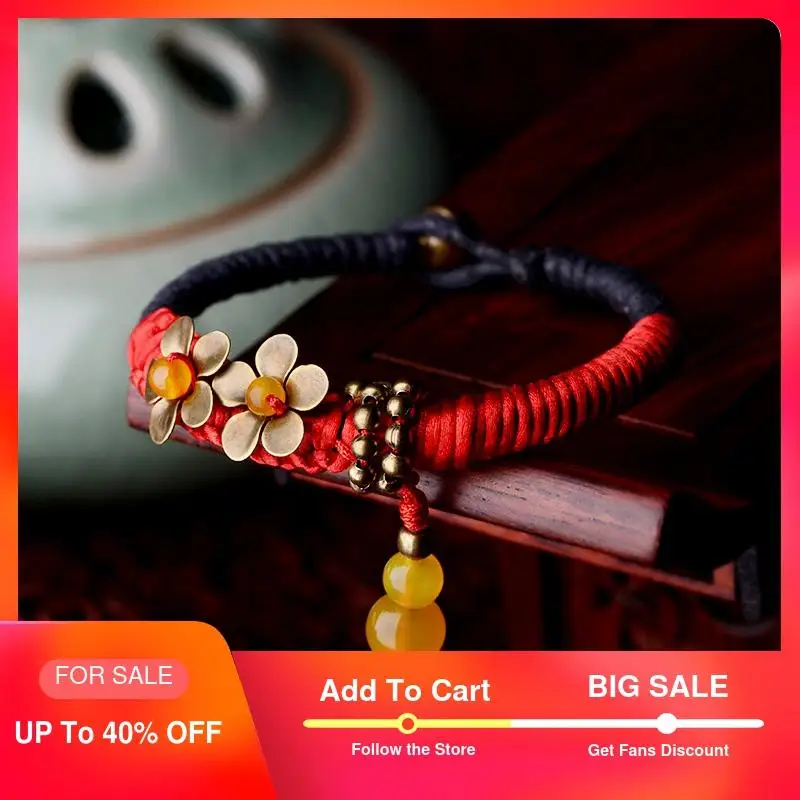 ethnic charm bracelets for women bronze alloy flower yellow carnelian