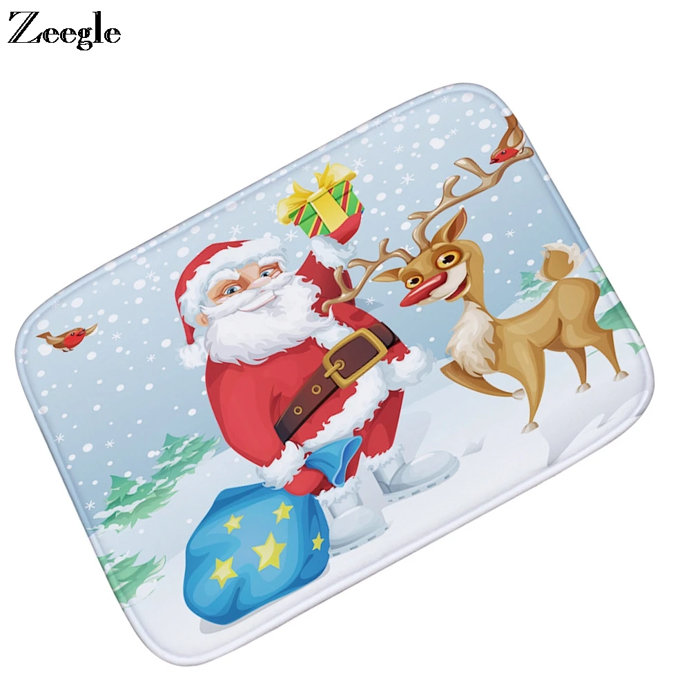 Zeegle Christmas Floor Mat Doormat Non Slip Outdoor Mat Absorbent Bathroom Doormat Flannel Soft Hallway Carpet Washable Door Mat