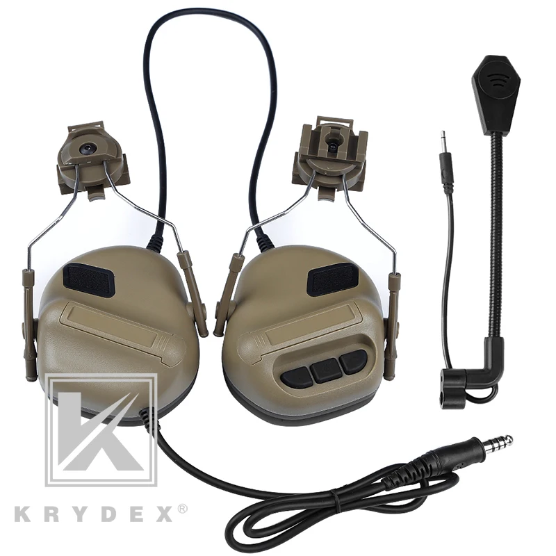 KRYDEX шумоподавление звук подобрать наушники Peltor Comtac тактическая гарнитура w/Rail адаптер микрофон для быстрого MICH Шлем - Цвет: DE