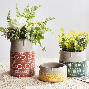 

Country Style Home Decor Living Room Decoration Vase Decoration Home Terrarium Cement Vase With Flowers Figurines Tabletop Vase