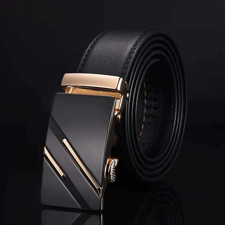 New Men Belt Male Genuine Leather Strap Belts For Men Top Quality Automatic Buckle black Belts Cummerbunds cinturon hombre - Цвет: ne305 G