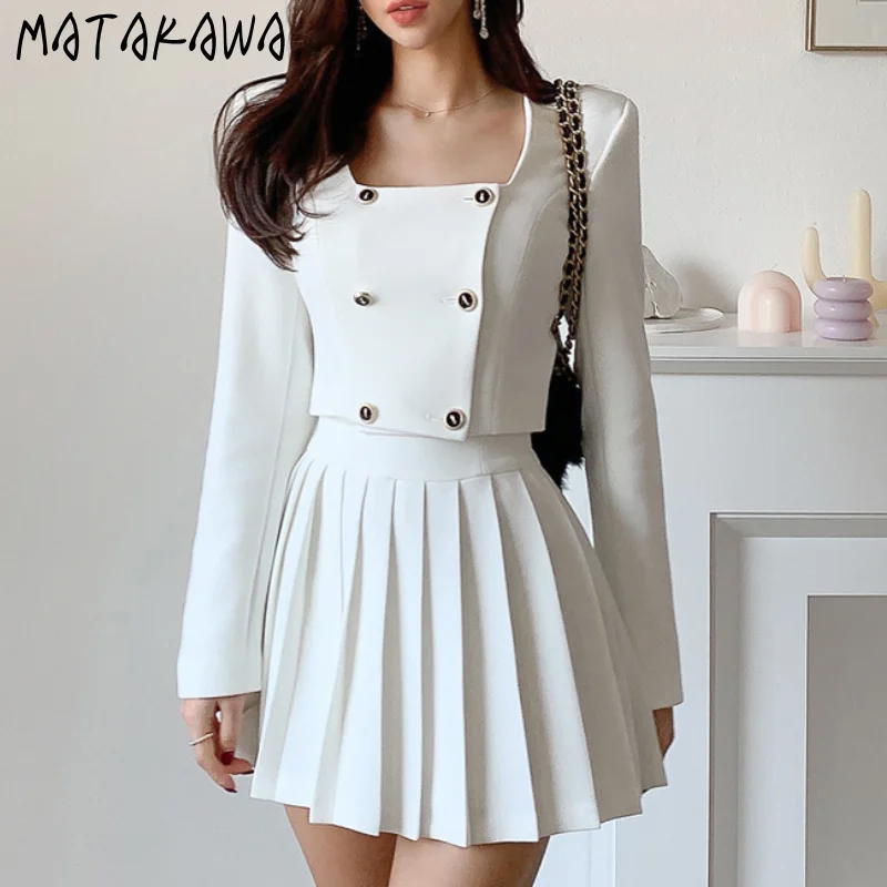 Женский костюм с юбкой Matakawa корейская мода двубортный короткий пиджак