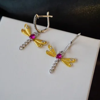 

CMajor 925 Sterling Silver Vintage Itallian Brushed Matt Two Tone Gold and Silver Handmade Dragonfly Drop Earrings for Women