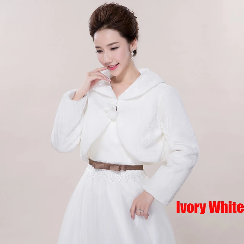 White Red Faux Fur Shrug Cape Wraps Wedding Bridal Coats Jacket with Long Sleeves Special Occasion Winter Warm Women's Bolero