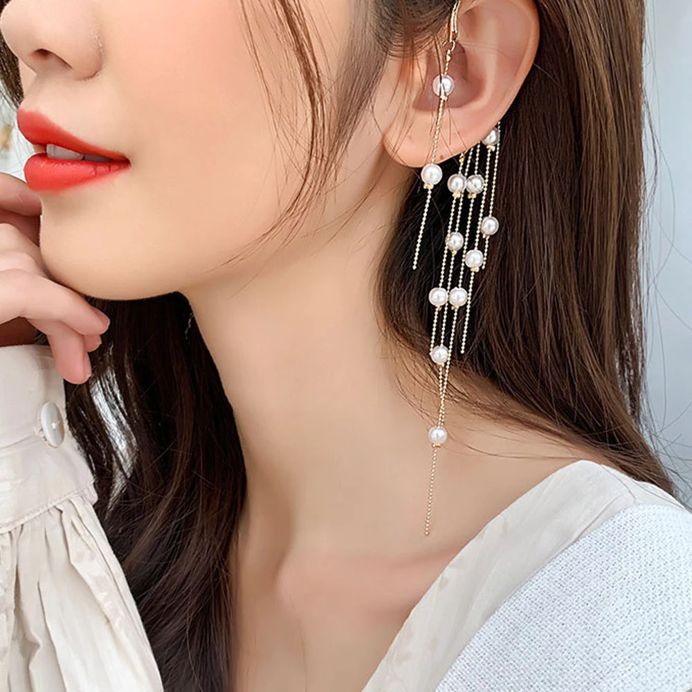 Pendientes coreanos de moda, pendientes de aleación de cadena con flecos y perlas, accesorios para mujer, regalos de fiesta de 1 Uds.| Pendientes con forma gota| - AliExpress