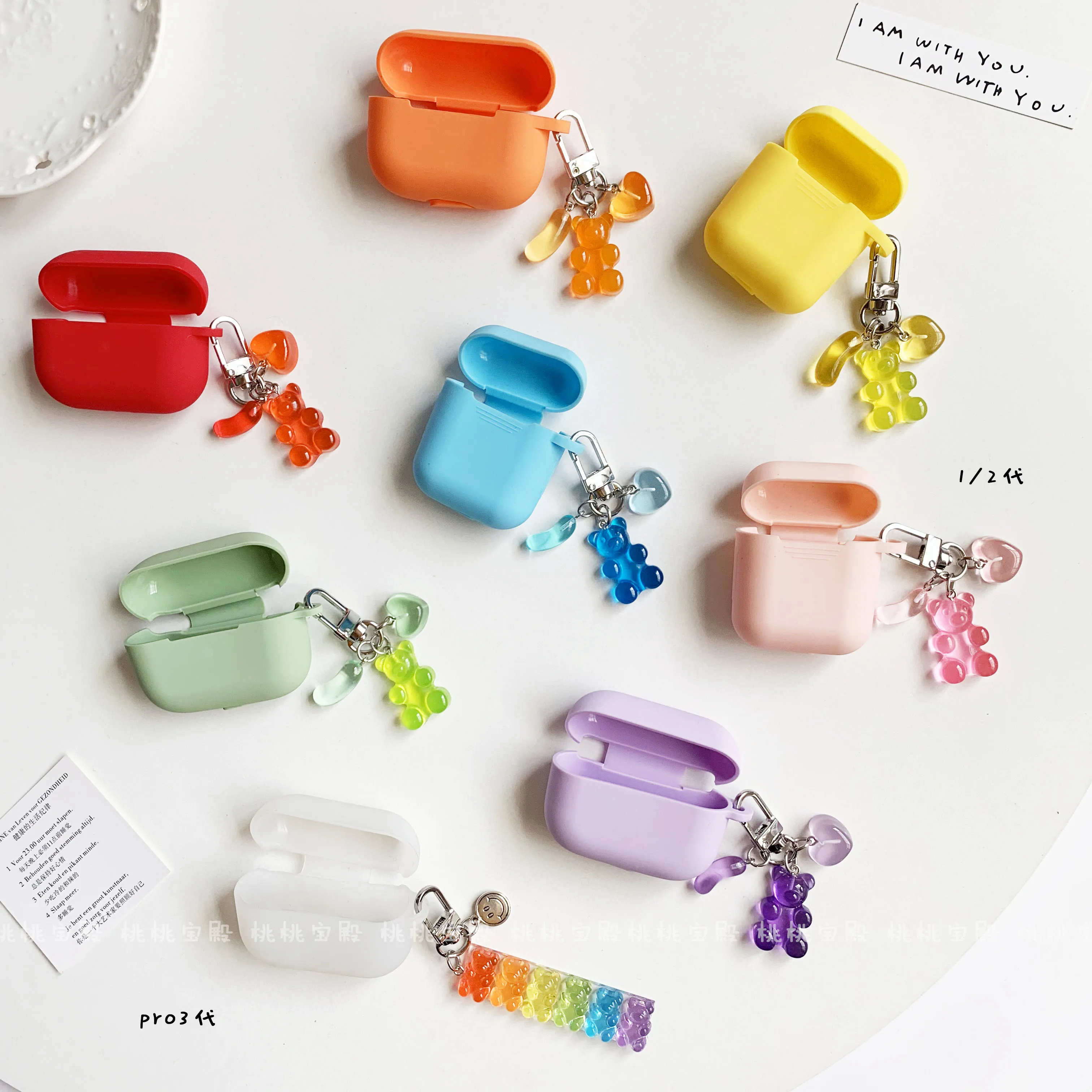 

Candy Transparent Bear Silicone Case for Apple Airpods 1 2 Accessories Case Protective Cover Bag Box Earphone Case Key ring