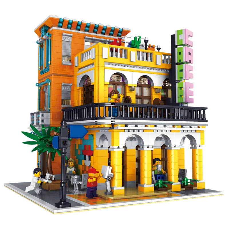 MOC City Street Series Old Fishing Store Houseboat Restaurant Model Building Blocks Toys For Children Fit Lepining Bricks Gifts