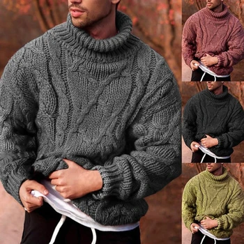 

Men Solid Color Sweater Turtleneck Sweater Loose Sweater Long Sleeve Top Wild Sweaters