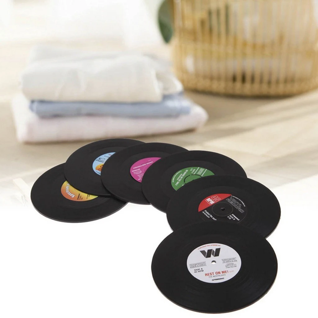 6x Round Vintage CD Vinyl Coasters Record Cup Drink Holder Mat Table Placemat 6 Kinds of Style Table Decoration