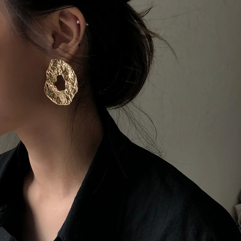 Geometric Irregular Drop Earrings for Women Gold Color Hollow Metal Earrings AENSOA drop earrings,geometric earrings