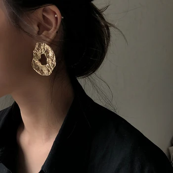 Geometric Irregular Drop Earrings for Women Unique Design Exaggerated Gold Color Hollow Metal Earrings
