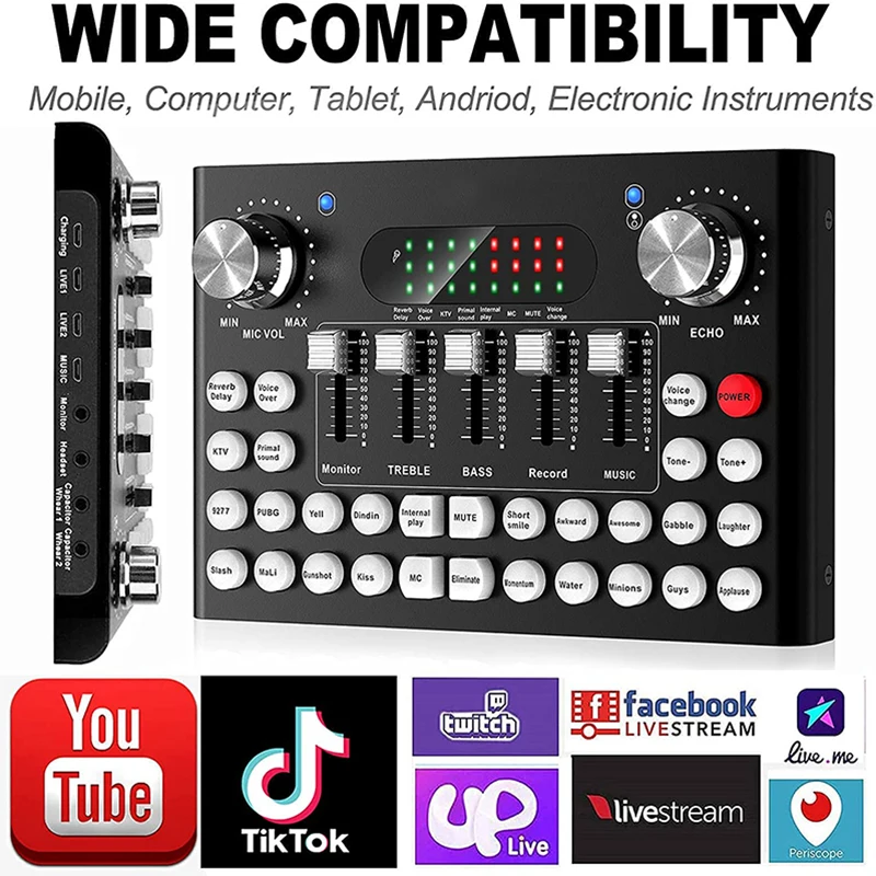 LiveSoundCardwithEffectsandVoiceChangerAudioMixerwith