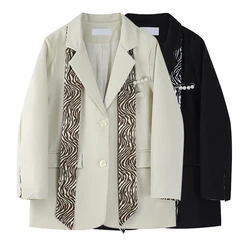 Terno feminino jaqueta outono e inverno novo design solto sentido zebra padrão nicho casual all match feminino ternos gravata estilo de escritório