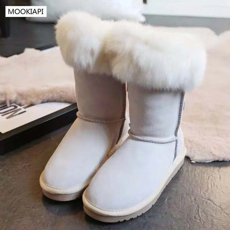 Самые Модные женские зимние ботинки в Китае, г. Натуральная овчина, Натуральная шерсть, пять цветов, женская обувь с высоким голенищем - Цвет: same picture