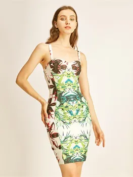 

Spring Flower Printed bodycon dresses party night sexy outfits clubwear knee cocktail bandage dress