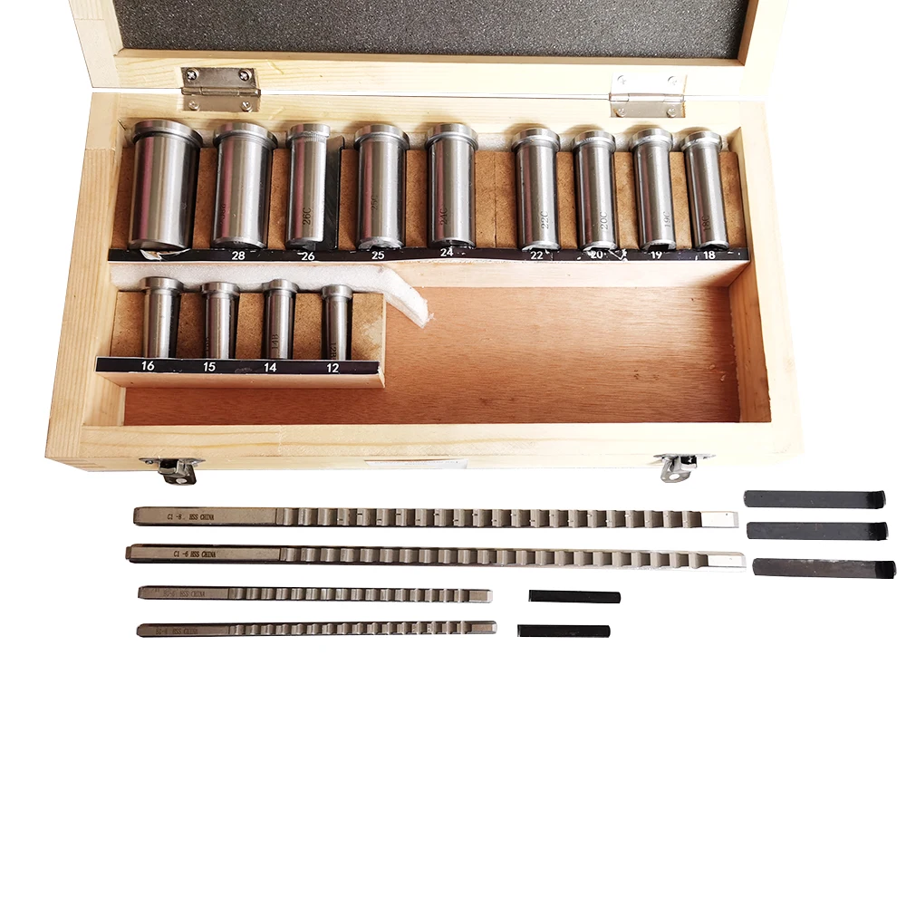 Keyway Broach, 22pcs Set Broaching Tool Bushing Shim Set,Metric System 12-30 HSS Keyway Tool knife for CNC Machine