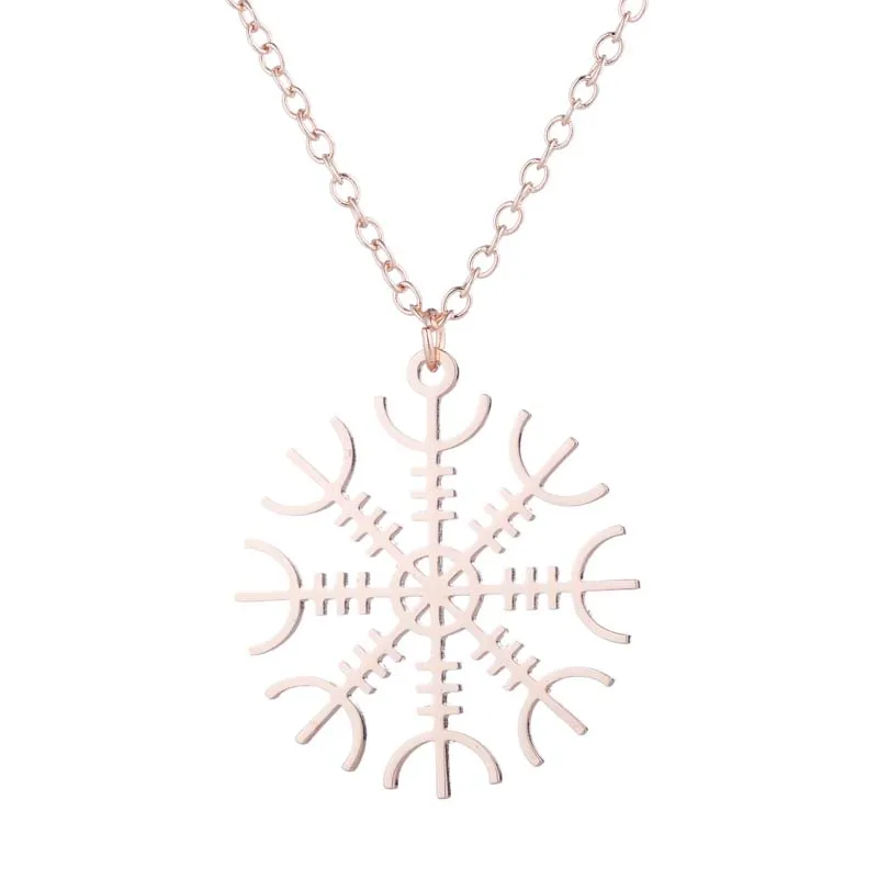 Jisensp, серьги из нержавеющей стали, зимний стиль, нежная Снежинка, серьги-гвоздики для женщин и девочек, рождественское ювелирное изделие, подарок, бижутерия - Окраска металла: rose gold necklace