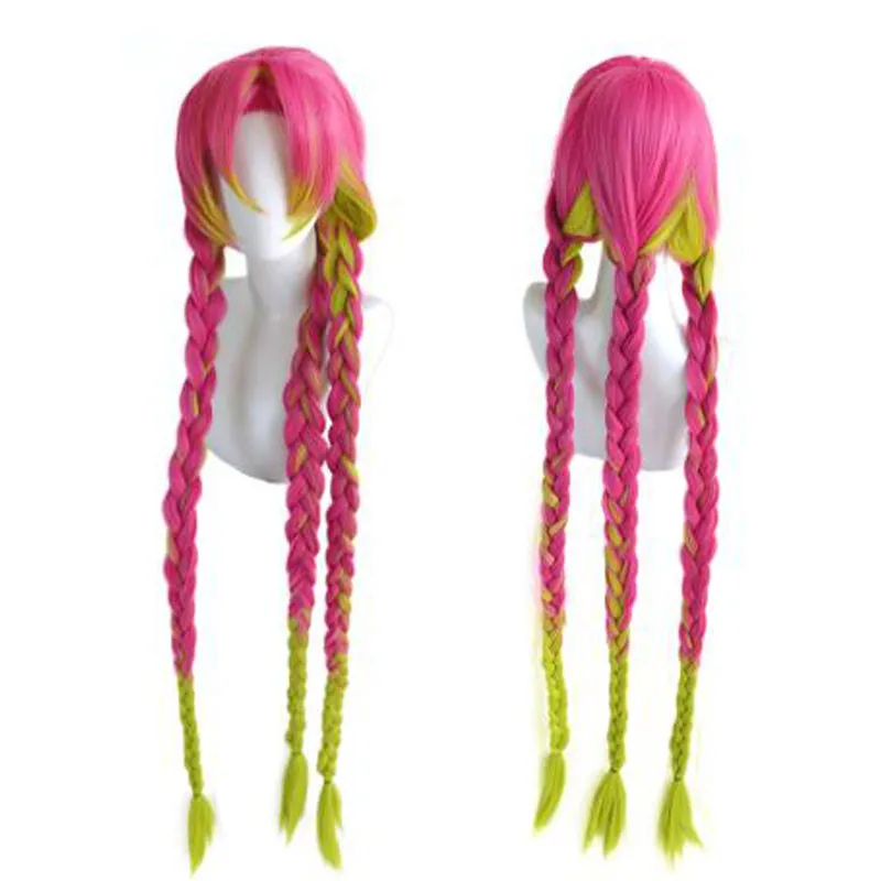 

Demon Slayer Kimetsu no Yaiba Kanroji Mitsuri Women Long Braids Wig Cosplay Wig Heat Resistant Synthetic Hair Wig + Wig Cap
