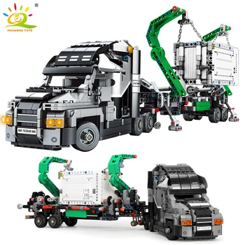 

HUIQIBAO 1202Pcs Technic Engineering Container Truck DIY Model Building Blocks Technic Vehicle Car Duneride Bricks Toys Children