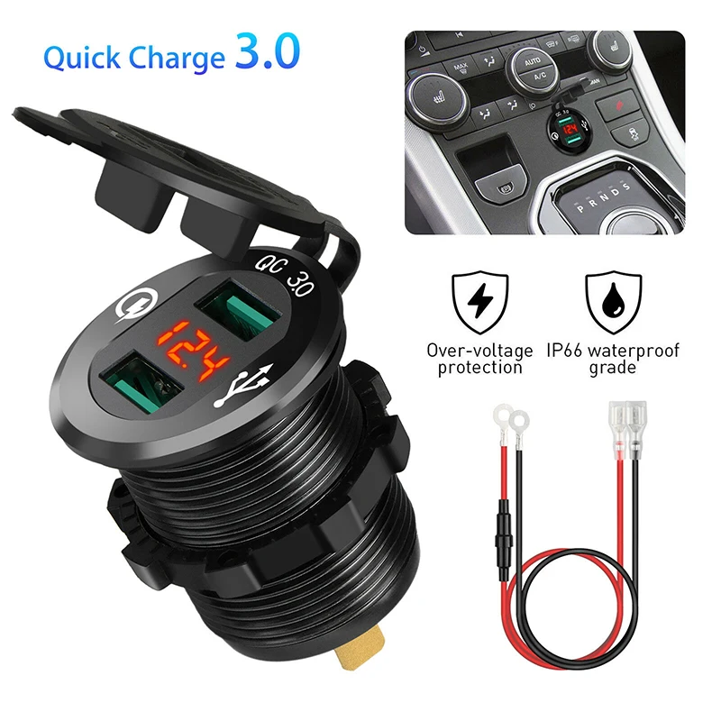 

LED Charger Universla Car Voltmeter Boat Marine Waterproof Motorcycle Replacement ATV Cigarette Lighter