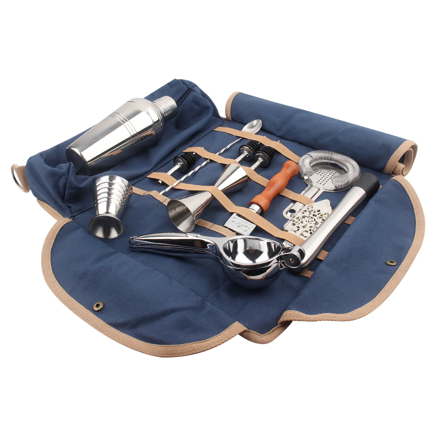 WESSLECO Bar Bartender Carrying Bag Creative Bartender Canvas Toolkit Pack Bar Tool Bag Professional Cocktail Shaker Set Storage