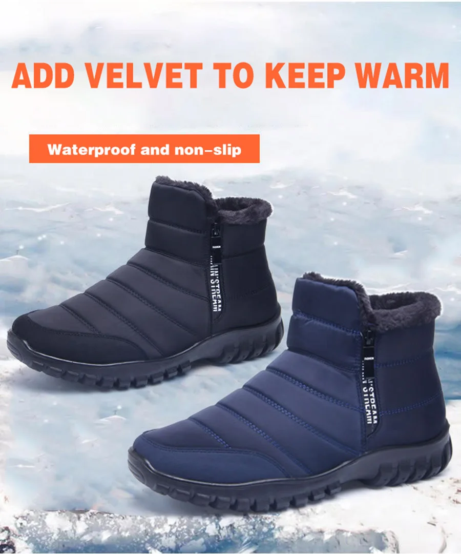 Winter Men's Waterproof Ankle Snow Boots with Non-Slip Soles - true deals club