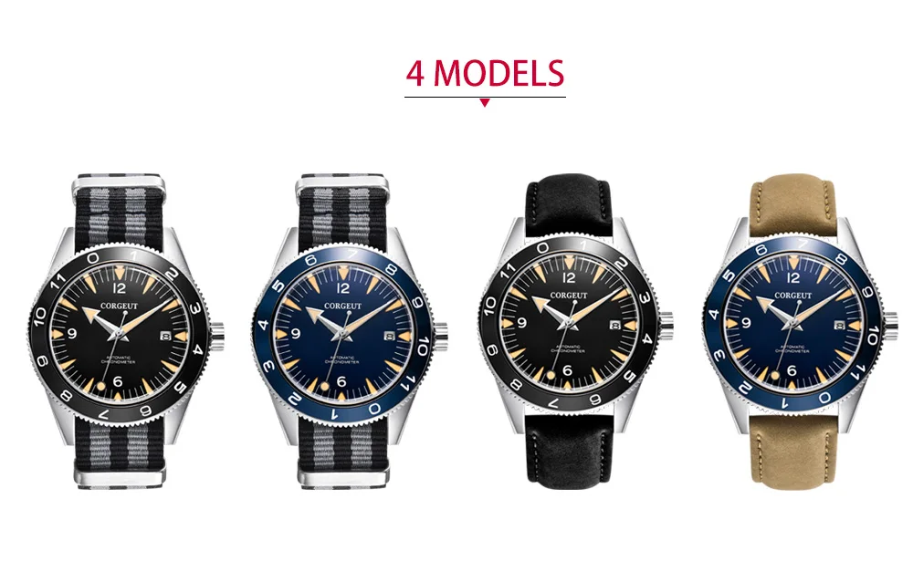 Corgeut 41 мм автоматические механические часы мужские роскошные брендовые военные 007 часы нейлоновый ремешок светящиеся водонепроницаемые мужские наручные часы