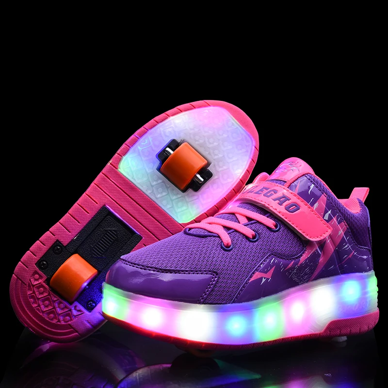 Детские кроссовки с двумя колесами, светящиеся Сникеры на подошве с подсветкой, светодиодный световой ролик, обувь для катания на коньках для детей, обувь со светодиодной подсветкой для мальчиков и девочек