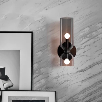 

New nordic aisle wall sconce bedroom bedside lights up down design living room smoke gray\white\blue glass lampshade wall lamp