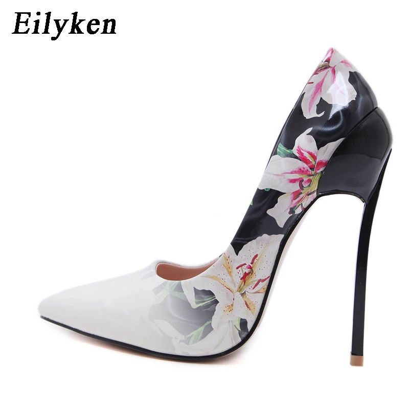 White Eilyken/ модные женские туфли-лодочки на высоком тонком каблуке с принтом; сезон весна-осень; женские пикантные свадебные туфли с острым носком; Размеры 35-42 - Цвет: White