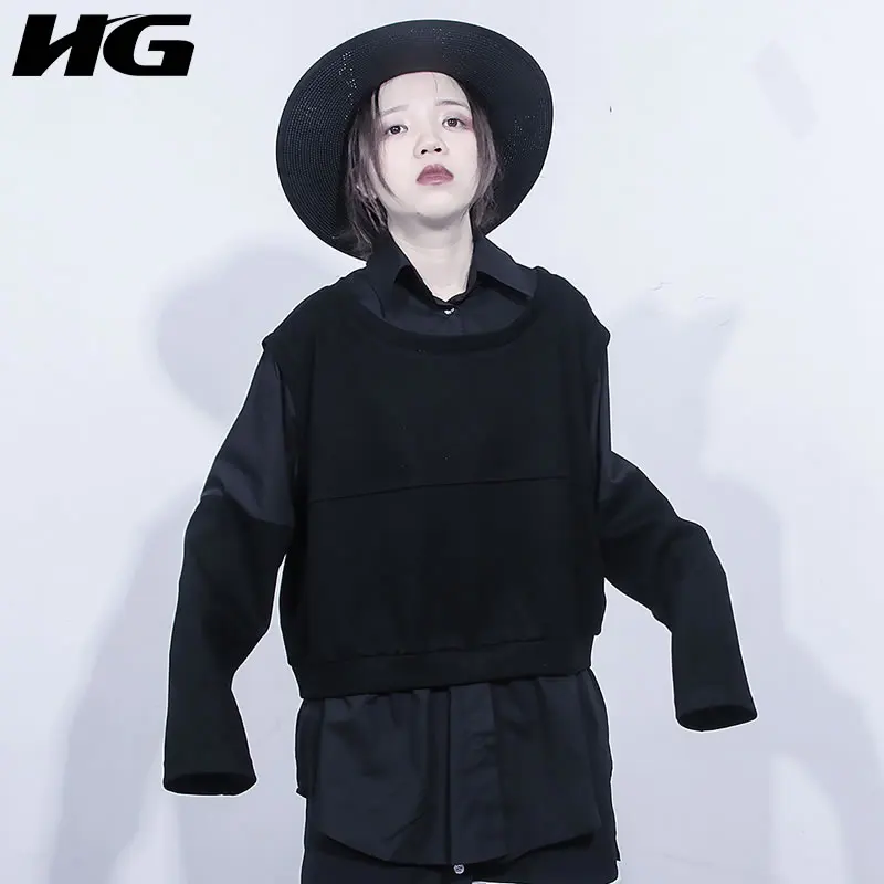 HG Сращивание Поддельные два предмета трикотаж женские топы и блузки Мода Harajuku стиль рубашка Женская Осенняя женская одежда XJ2202