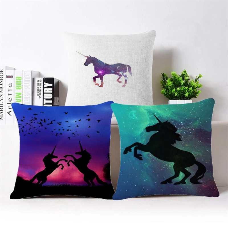 Europese Eenhoorn Patroon Zwart Paars Droom Goud Groothandel Huwelijkscadeau Kussen Cover Home Office Sofa Decoratieve Kussensloop Cushion Cover Cushion Cover Patterncushion Cover Wholesale Aliexpress
