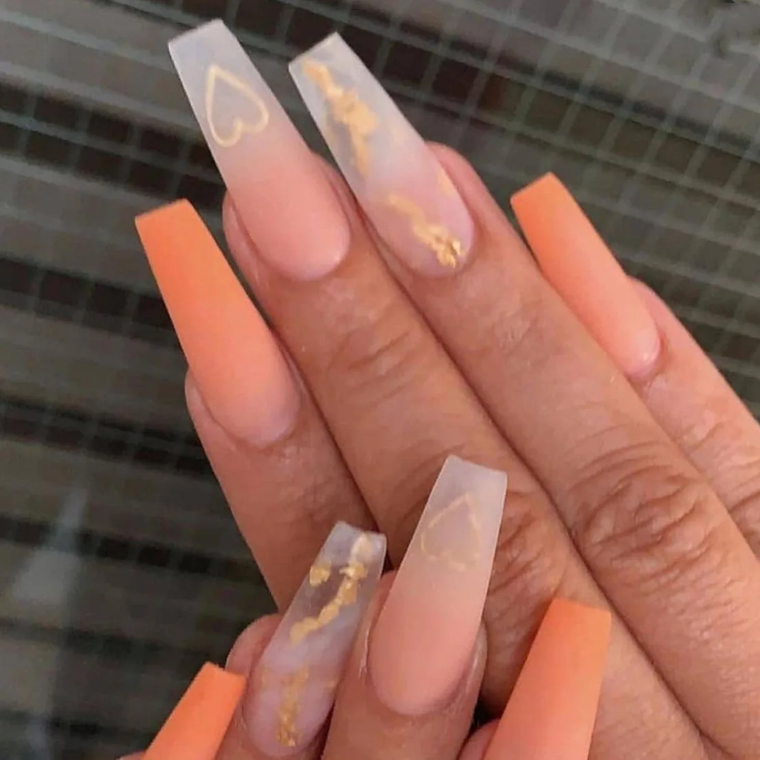 24pcs Box Heart Long Coffin False Nails Designs Ballerina Orange Love Gradient Fake Nails Full Cover Nail Tips Press On Nails False Nails Aliexpress