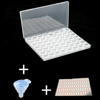 

56/28 Cells Plastic Storage Box Stickers Funnel Sets for Diamond Painting Embroidery Accessories Tools Container Box Holder